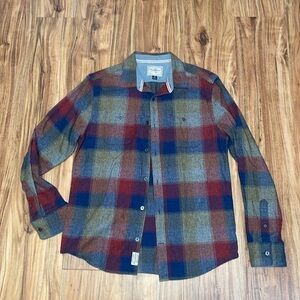 Flag & Anthem men Medium shirt flannel button down long sleeve causal plaid blue